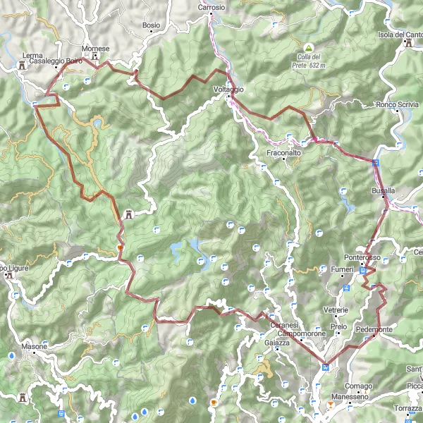 Zemljevid v pomanjšavi "Cikel Pot od Pedemonte: Monte Orditano in Passo dei Giovi" kolesarske inspiracije v Liguria, Italy. Generirano z načrtovalcem kolesarskih poti Tarmacs.app