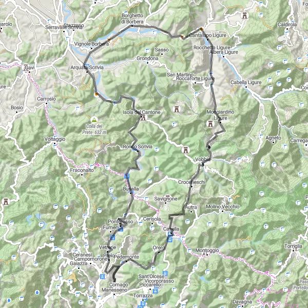 Miniaturní mapa "Road k Busalla" inspirace pro cyklisty v oblasti Liguria, Italy. Vytvořeno pomocí plánovače tras Tarmacs.app