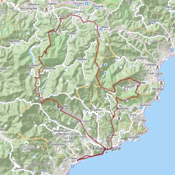 Miniaturní mapa "Trasa Gravel Calice Ligure - Pietra Ligure" inspirace pro cyklisty v oblasti Liguria, Italy. Vytvořeno pomocí plánovače tras Tarmacs.app