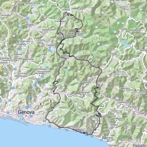 Miniaturní mapa "Cyklistická trasa Monte Forca" inspirace pro cyklisty v oblasti Liguria, Italy. Vytvořeno pomocí plánovače tras Tarmacs.app