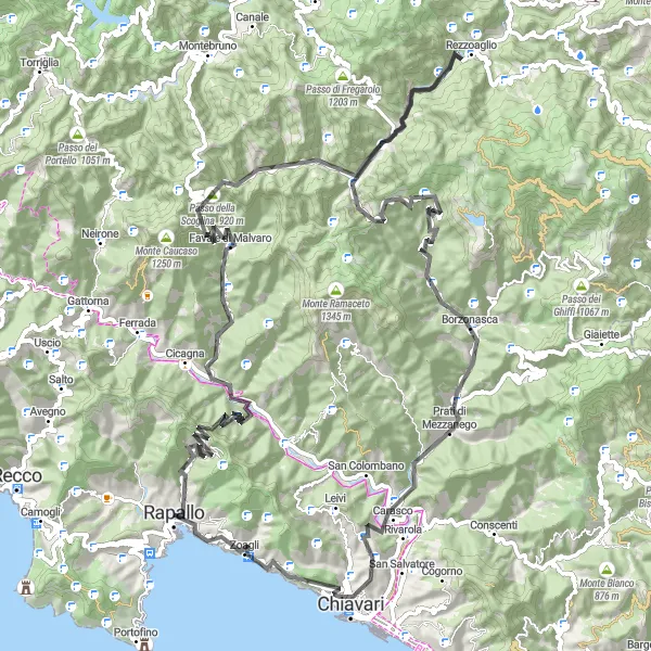 Kartminiatyr av "Rapallo - Passo della Crocetta - Zoagli" cykelinspiration i Liguria, Italy. Genererad av Tarmacs.app cykelruttplanerare