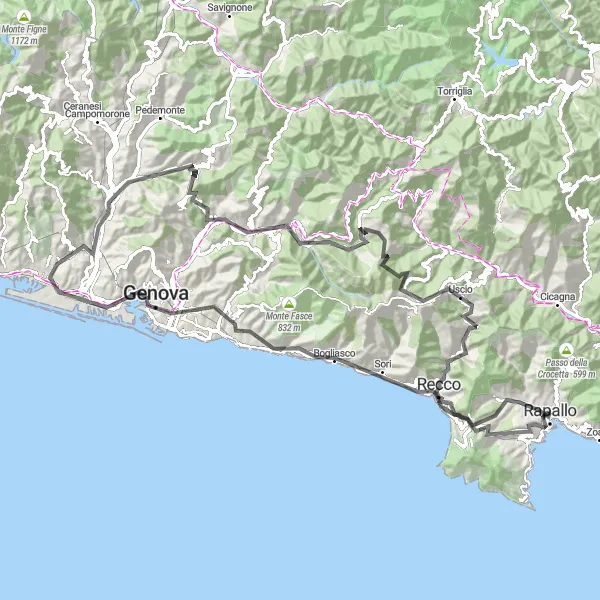 Miniature de la carte de l'inspiration cycliste "Tour des Châteaux" dans la Liguria, Italy. Générée par le planificateur d'itinéraire cycliste Tarmacs.app