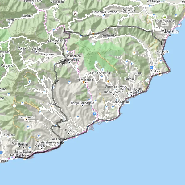 Karten-Miniaturansicht der Radinspiration "San Lorenzo al Mare und mehr" in Liguria, Italy. Erstellt vom Tarmacs.app-Routenplaner für Radtouren