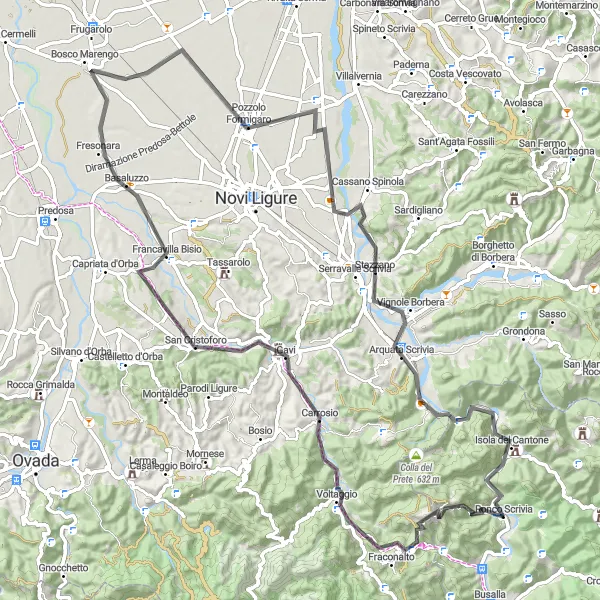 Karten-Miniaturansicht der Radinspiration "Panoramische Radtour nahe Ronco Scrivia" in Liguria, Italy. Erstellt vom Tarmacs.app-Routenplaner für Radtouren