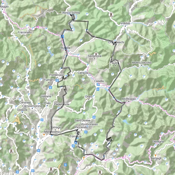 Kartminiatyr av "Giovi - Crociera di Pino - Ronco Scrivia Loop" sykkelinspirasjon i Liguria, Italy. Generert av Tarmacs.app sykkelrutoplanlegger