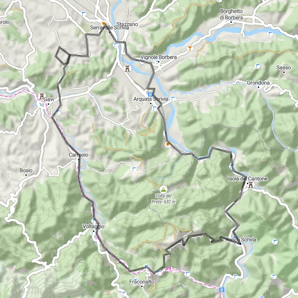 Karten-Miniaturansicht der Radinspiration "Panoramastraßen-Tour nach Monte Spineto und Isola del Cantone" in Liguria, Italy. Erstellt vom Tarmacs.app-Routenplaner für Radtouren