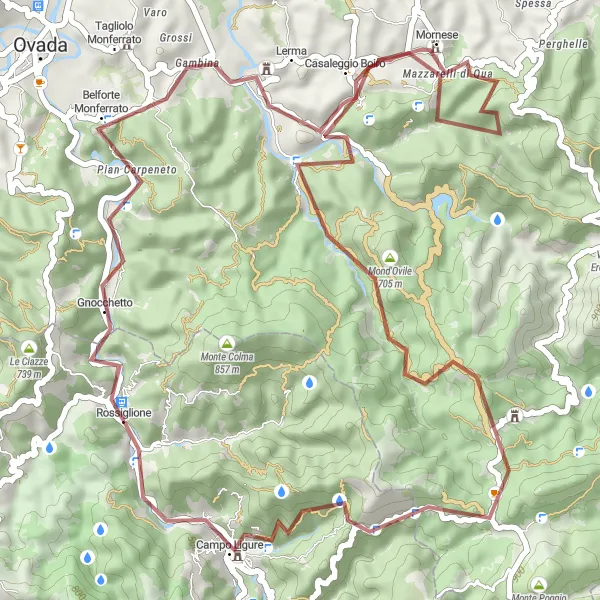 Map miniature of "Rossiglione Gravel Cycling Route" cycling inspiration in Liguria, Italy. Generated by Tarmacs.app cycling route planner
