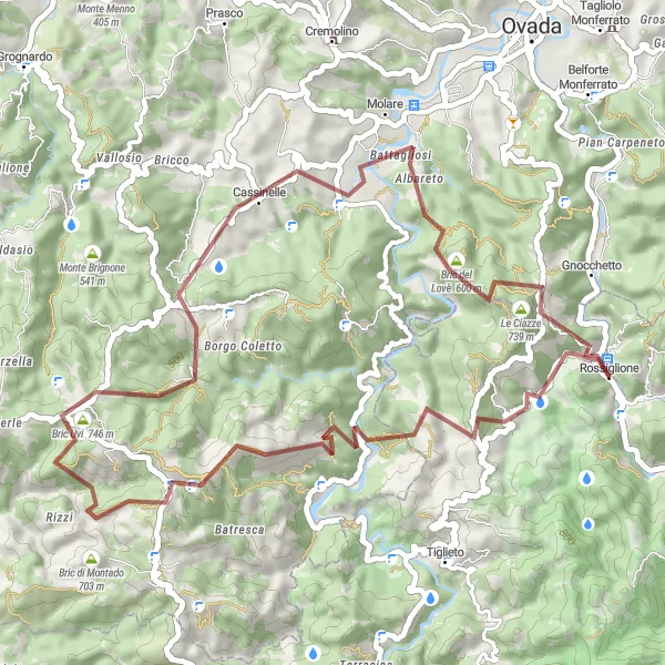 Miniatura della mappa di ispirazione al ciclismo "Avventura ciclistica da Olbicella a Molare" nella regione di Liguria, Italy. Generata da Tarmacs.app, pianificatore di rotte ciclistiche