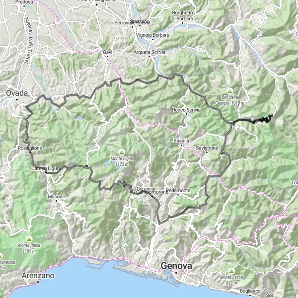 Map miniature of "Round-trip cycling route near Rossiglione" cycling inspiration in Liguria, Italy. Generated by Tarmacs.app cycling route planner