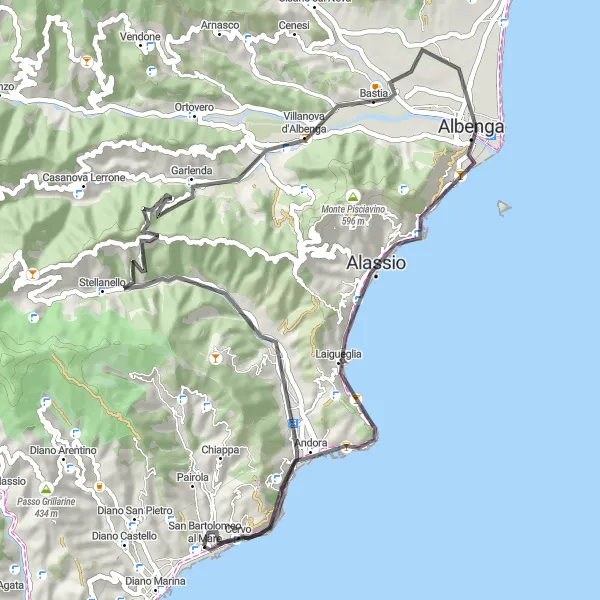 Map miniature of "Ligurian Coast Road Cycling Route" cycling inspiration in Liguria, Italy. Generated by Tarmacs.app cycling route planner