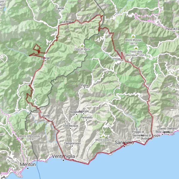 Zemljevid v pomanjšavi "Gravel kolesarska tura s čudovitimi pogledi" kolesarske inspiracije v Liguria, Italy. Generirano z načrtovalcem kolesarskih poti Tarmacs.app