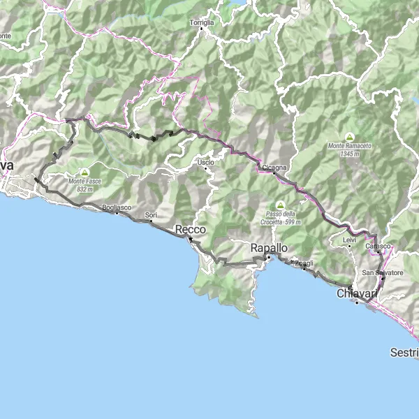 Miniatuurkaart van de fietsinspiratie "Rondrit van 96 km in Liguria" in Liguria, Italy. Gemaakt door de Tarmacs.app fietsrouteplanner