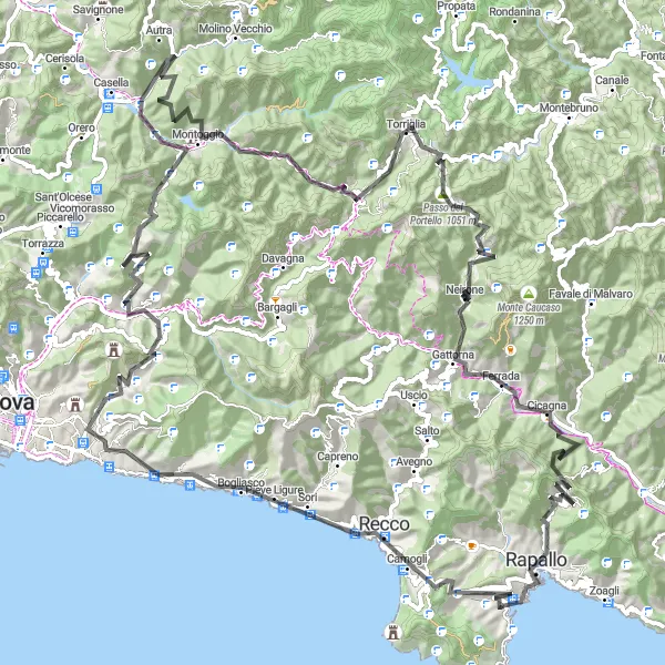Map miniature of "Santa Margherita Ligure to Rapallo Loop" cycling inspiration in Liguria, Italy. Generated by Tarmacs.app cycling route planner