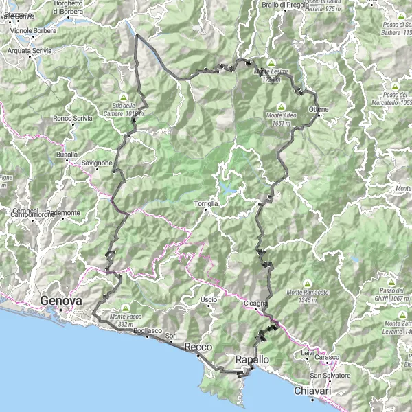 Miniaturní mapa "Okružní cyklotrasa z Santa Margherita Ligure" inspirace pro cyklisty v oblasti Liguria, Italy. Vytvořeno pomocí plánovače tras Tarmacs.app