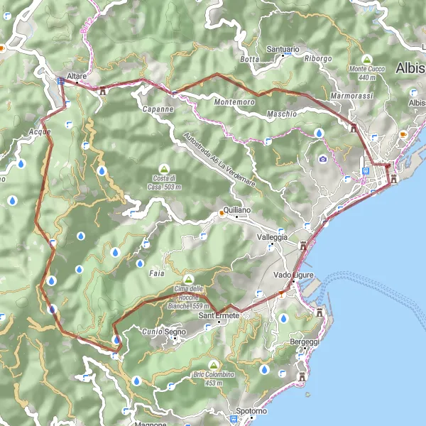 Miniaturekort af cykelinspirationen "Spændende grusvejsrute til Monte Tremo og Marmorassi" i Liguria, Italy. Genereret af Tarmacs.app cykelruteplanlægger