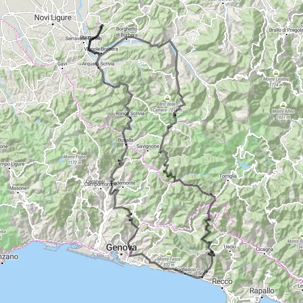Miniaturekort af cykelinspirationen "Epic Mountain Cycling Expedition in Liguria" i Liguria, Italy. Genereret af Tarmacs.app cykelruteplanlægger