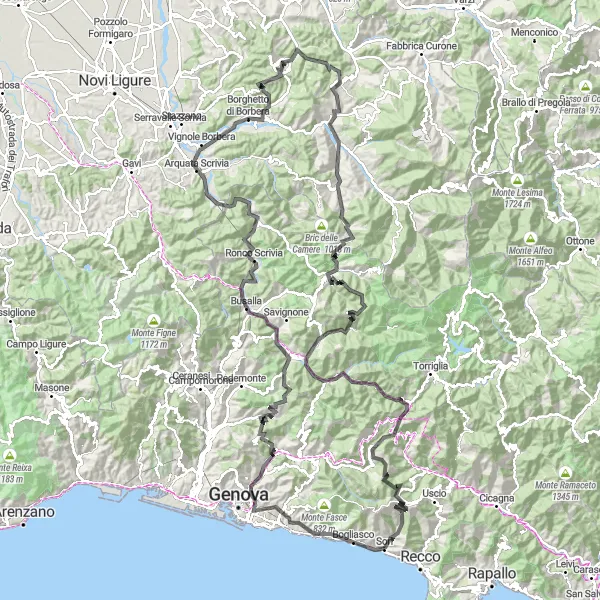 Miniatua del mapa de inspiración ciclista "Ruta de Monte Santa Croce" en Liguria, Italy. Generado por Tarmacs.app planificador de rutas ciclistas