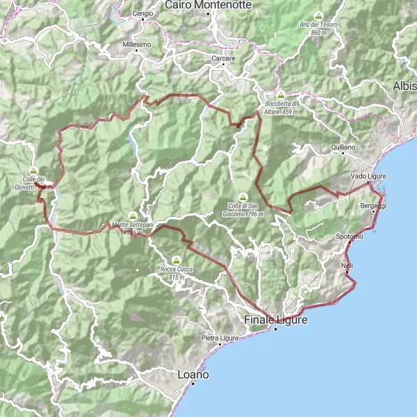 Zemljevid v pomanjšavi "Pustolovščina po Ligurskih poteh" kolesarske inspiracije v Liguria, Italy. Generirano z načrtovalcem kolesarskih poti Tarmacs.app