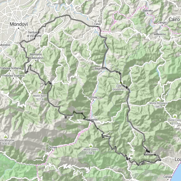 Miniatuurkaart van de fietsinspiratie "Rocca della Merla - Toirano Route" in Liguria, Italy. Gemaakt door de Tarmacs.app fietsrouteplanner