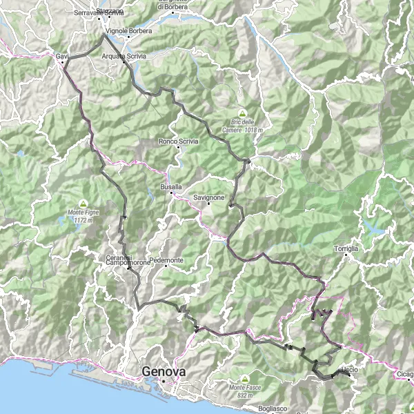 Miniatura della mappa di ispirazione al ciclismo "Giro in Bici da Uscio" nella regione di Liguria, Italy. Generata da Tarmacs.app, pianificatore di rotte ciclistiche