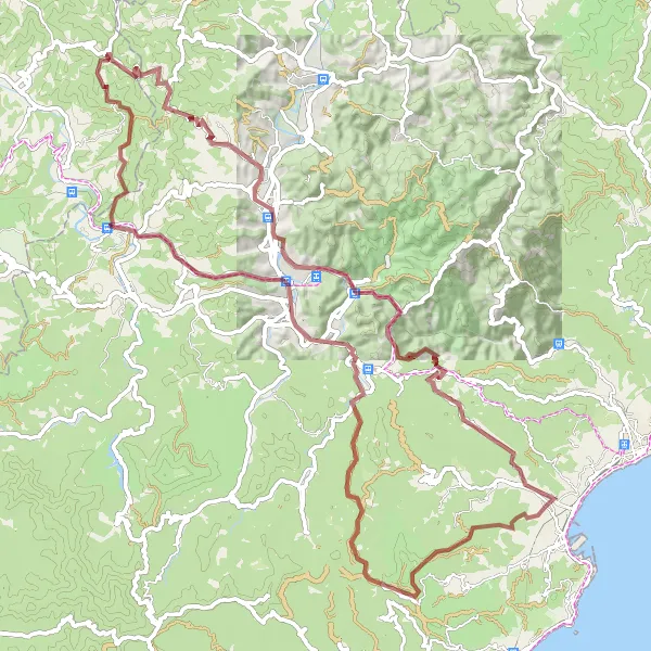 Mapa miniatúra "Gravel Cairo Montenotte Circuit" cyklistická inšpirácia v Liguria, Italy. Vygenerované cyklistickým plánovačom trás Tarmacs.app