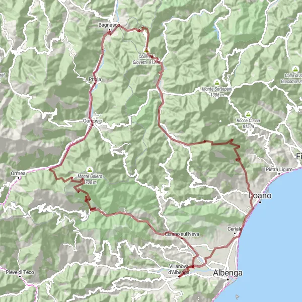Miniature de la carte de l'inspiration cycliste "Le Tour des Sommets Liguriens" dans la Liguria, Italy. Générée par le planificateur d'itinéraire cycliste Tarmacs.app
