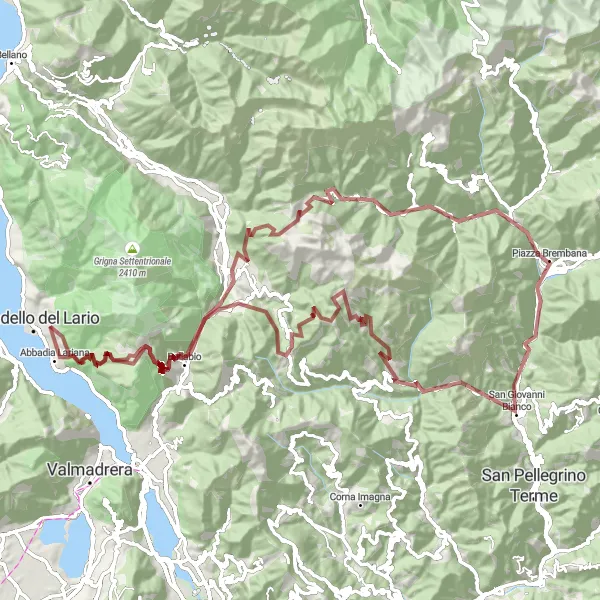 Karttaminiaatyyri "Gravel Adventure to Monte di Borbino" pyöräilyinspiraatiosta alueella Lombardia, Italy. Luotu Tarmacs.app pyöräilyreittisuunnittelijalla