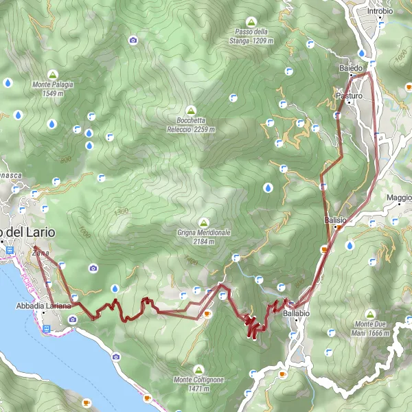 Map miniature of "Gravel Adventure to Abbadia Lariana" cycling inspiration in Lombardia, Italy. Generated by Tarmacs.app cycling route planner