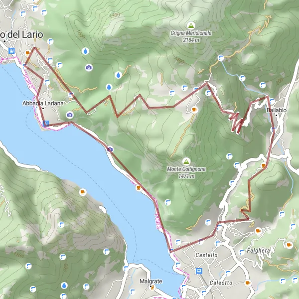 Miniatuurkaart van de fietsinspiratie "Abbadia Lariana Gravelavontuur" in Lombardia, Italy. Gemaakt door de Tarmacs.app fietsrouteplanner