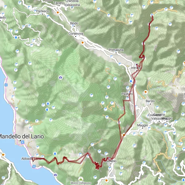 Karttaminiaatyyri "Seikkailullinen sora-ajuretki Lombardian vuorilla" pyöräilyinspiraatiosta alueella Lombardia, Italy. Luotu Tarmacs.app pyöräilyreittisuunnittelijalla