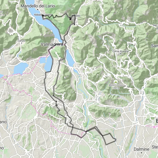 Kartminiatyr av "Sträckande cykeltur från Abbadia Lariana" cykelinspiration i Lombardia, Italy. Genererad av Tarmacs.app cykelruttplanerare