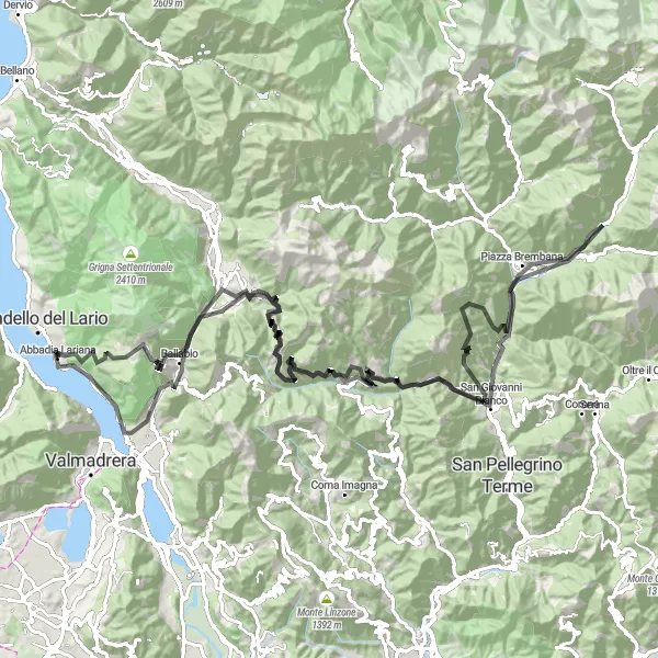 Karttaminiaatyyri "Lecco - La Collina - Piani Resinelli" pyöräilyinspiraatiosta alueella Lombardia, Italy. Luotu Tarmacs.app pyöräilyreittisuunnittelijalla