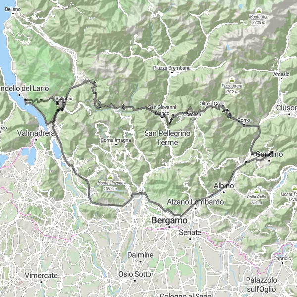 Miniatuurkaart van de fietsinspiratie "Langs de heuvels van Lombardije" in Lombardia, Italy. Gemaakt door de Tarmacs.app fietsrouteplanner