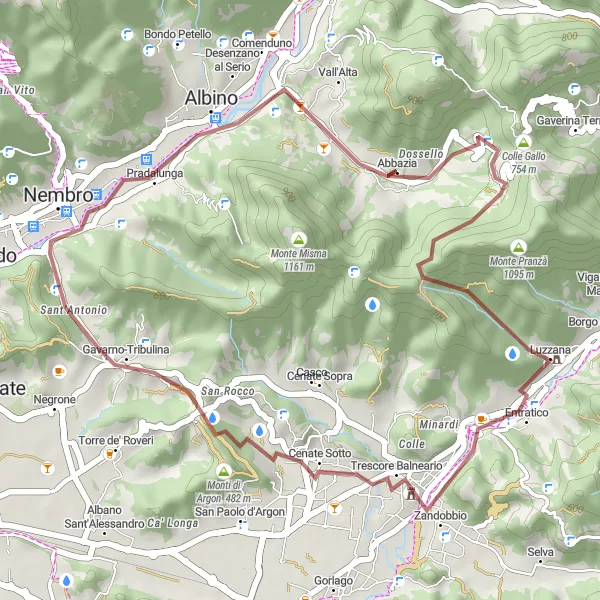 Miniatuurkaart van de fietsinspiratie "Gravelroute rond Colle Gallo" in Lombardia, Italy. Gemaakt door de Tarmacs.app fietsrouteplanner