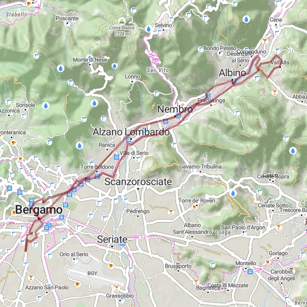 Karten-Miniaturansicht der Radinspiration "Gravelabenteuer um Bergamo" in Lombardia, Italy. Erstellt vom Tarmacs.app-Routenplaner für Radtouren