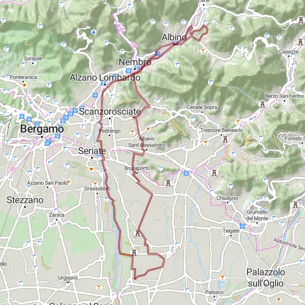 Mapa miniatúra "Gravel okolo Abbazia II" cyklistická inšpirácia v Lombardia, Italy. Vygenerované cyklistickým plánovačom trás Tarmacs.app