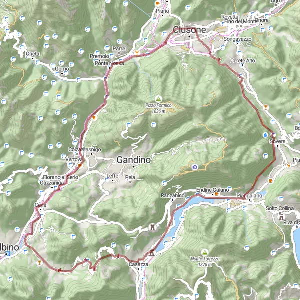 Mapa miniatúra "Gravel cyklotrasa s výhľadmi" cyklistická inšpirácia v Lombardia, Italy. Vygenerované cyklistickým plánovačom trás Tarmacs.app