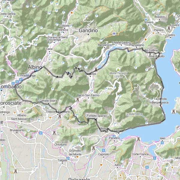 Zemljevid v pomanjšavi "Epska cestna avantura okoli Abbazije" kolesarske inspiracije v Lombardia, Italy. Generirano z načrtovalcem kolesarskih poti Tarmacs.app