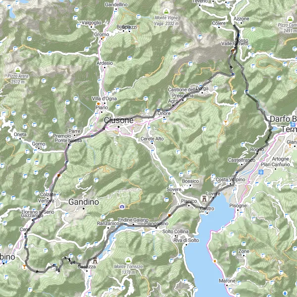 Miniatura della mappa di ispirazione al ciclismo "Scoperta panoramica tra Vertova e Colle Gallo" nella regione di Lombardia, Italy. Generata da Tarmacs.app, pianificatore di rotte ciclistiche