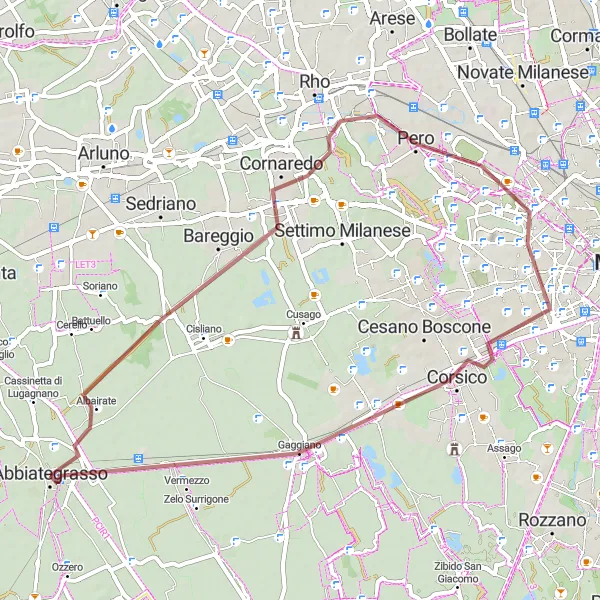 Miniaturní mapa "Gravelová cesta kolem Abbiategrasso" inspirace pro cyklisty v oblasti Lombardia, Italy. Vytvořeno pomocí plánovače tras Tarmacs.app