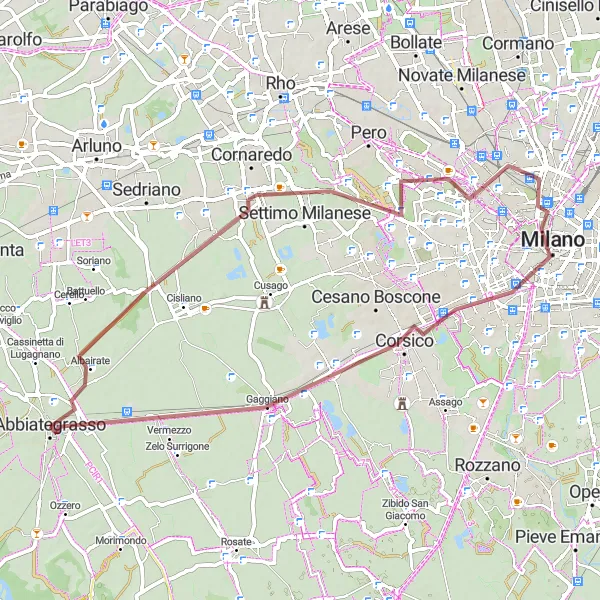 Miniaturní mapa "Malebná cyklistická trasa kolem Milána" inspirace pro cyklisty v oblasti Lombardia, Italy. Vytvořeno pomocí plánovače tras Tarmacs.app
