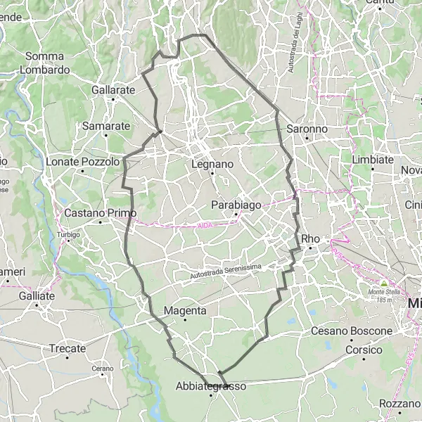 Miniatura della mappa di ispirazione al ciclismo "Tra Laghi e Castelli" nella regione di Lombardia, Italy. Generata da Tarmacs.app, pianificatore di rotte ciclistiche