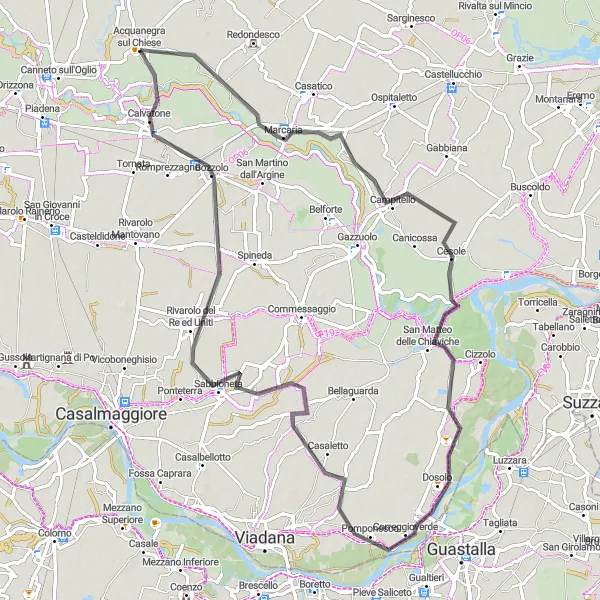 Map miniature of "Marcaria to Acquanegra sul Chiese Road Cycling Route" cycling inspiration in Lombardia, Italy. Generated by Tarmacs.app cycling route planner