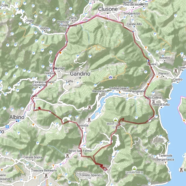 Miniatua del mapa de inspiración ciclista "Ruta de ciclismo de gravilla Gaverina Terme" en Lombardia, Italy. Generado por Tarmacs.app planificador de rutas ciclistas