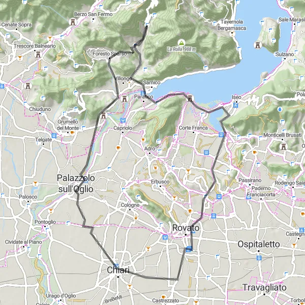 Zemljevid v pomanjšavi "Poldnevna kolesarska pot po Lombardiji" kolesarske inspiracije v Lombardia, Italy. Generirano z načrtovalcem kolesarskih poti Tarmacs.app