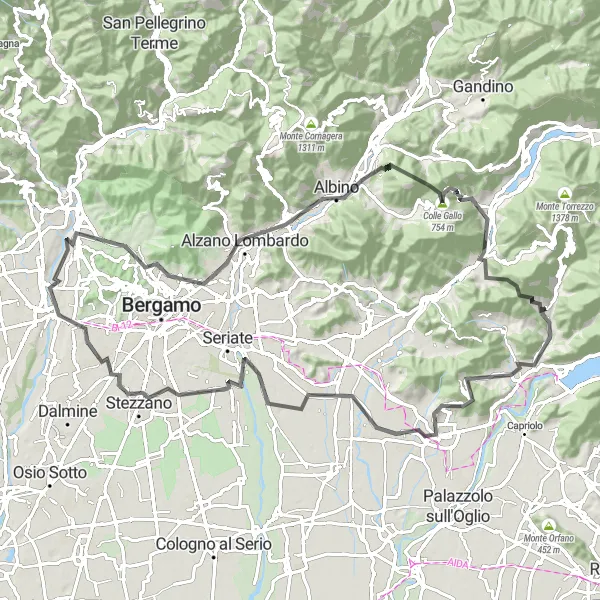 Zemljevid v pomanjšavi "Adrara San Martino - Colle Gallo - Berzo San Fermo - Adrara San Martino" kolesarske inspiracije v Lombardia, Italy. Generirano z načrtovalcem kolesarskih poti Tarmacs.app