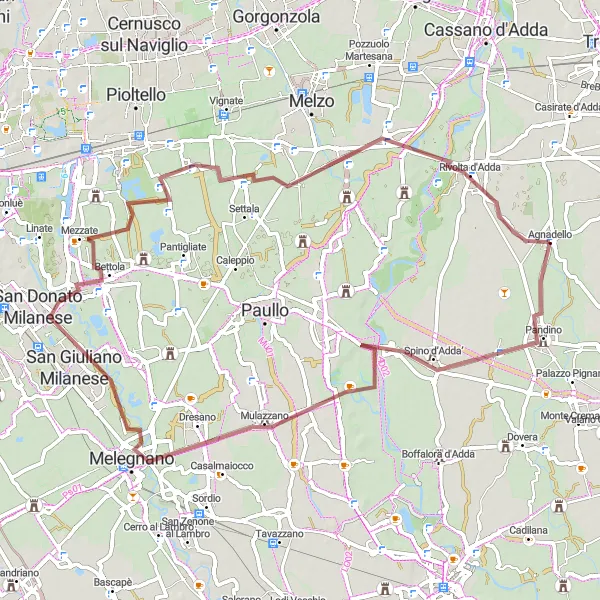 Kartminiatyr av "Grusvägar runt Agnadello" cykelinspiration i Lombardia, Italy. Genererad av Tarmacs.app cykelruttplanerare