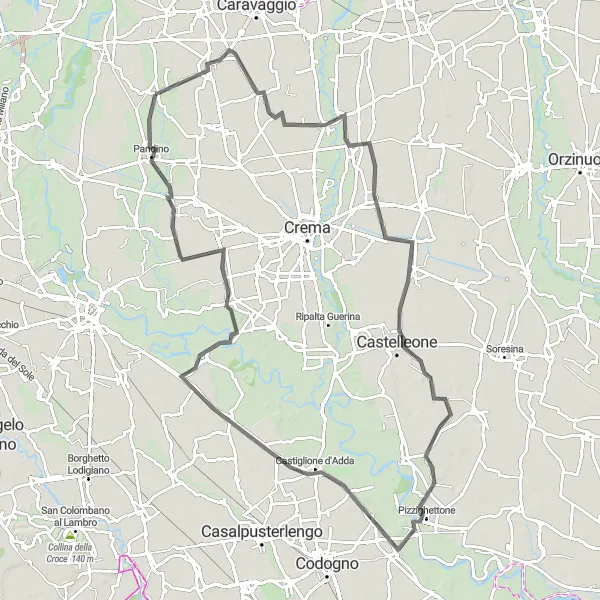 Miniatura della mappa di ispirazione al ciclismo "Ciclovia delle Cascine di Agnadello" nella regione di Lombardia, Italy. Generata da Tarmacs.app, pianificatore di rotte ciclistiche