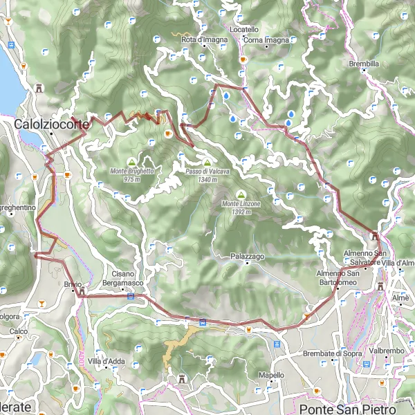 Map miniature of "Carenno to Brivio Gravel Loop" cycling inspiration in Lombardia, Italy. Generated by Tarmacs.app cycling route planner