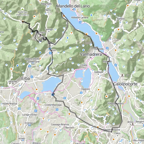 Miniature de la carte de l'inspiration cycliste "Escapade dans les montagnes" dans la Lombardia, Italy. Générée par le planificateur d'itinéraire cycliste Tarmacs.app
